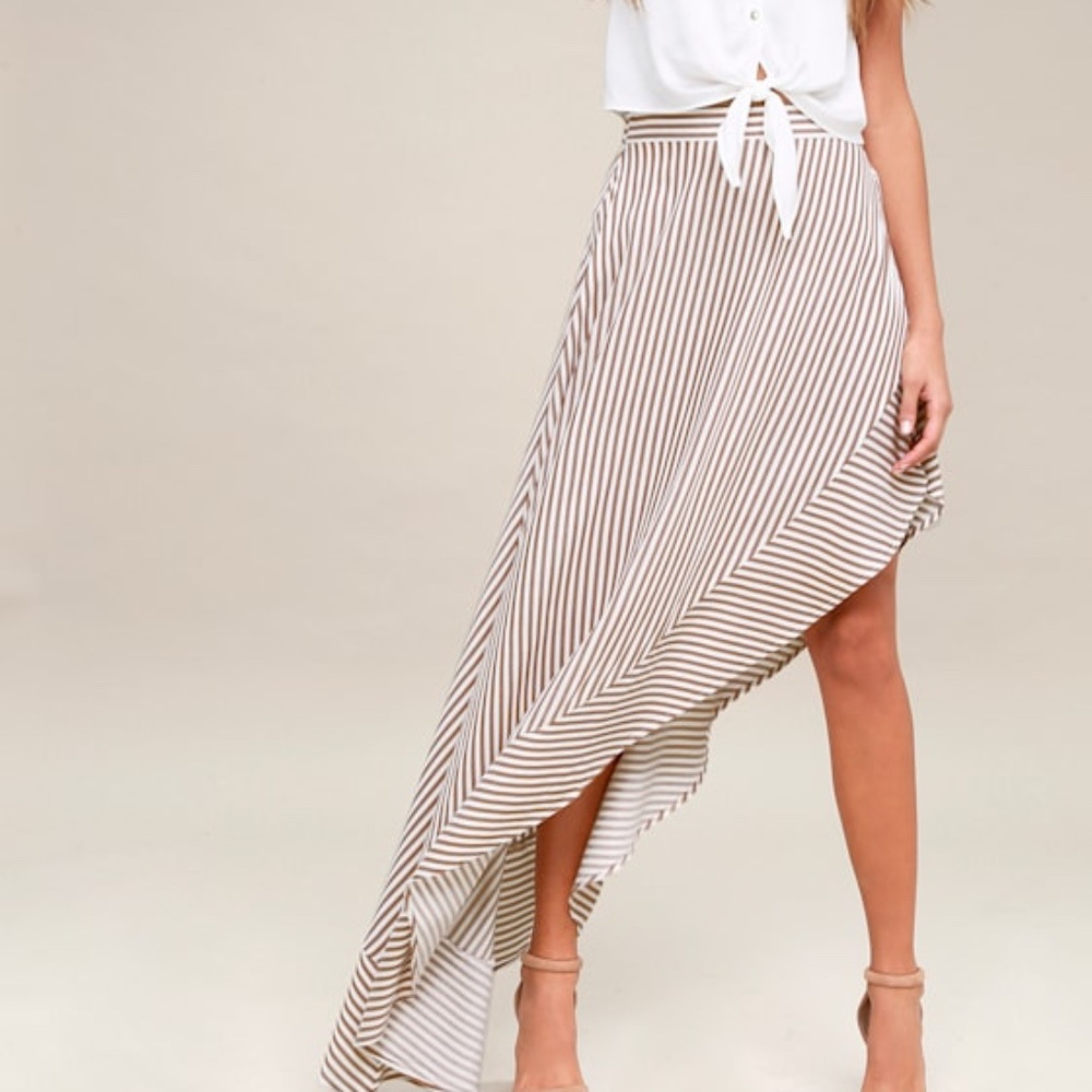 Lulus King Harbor Tan And White Striped Maxi Skirt - Size M